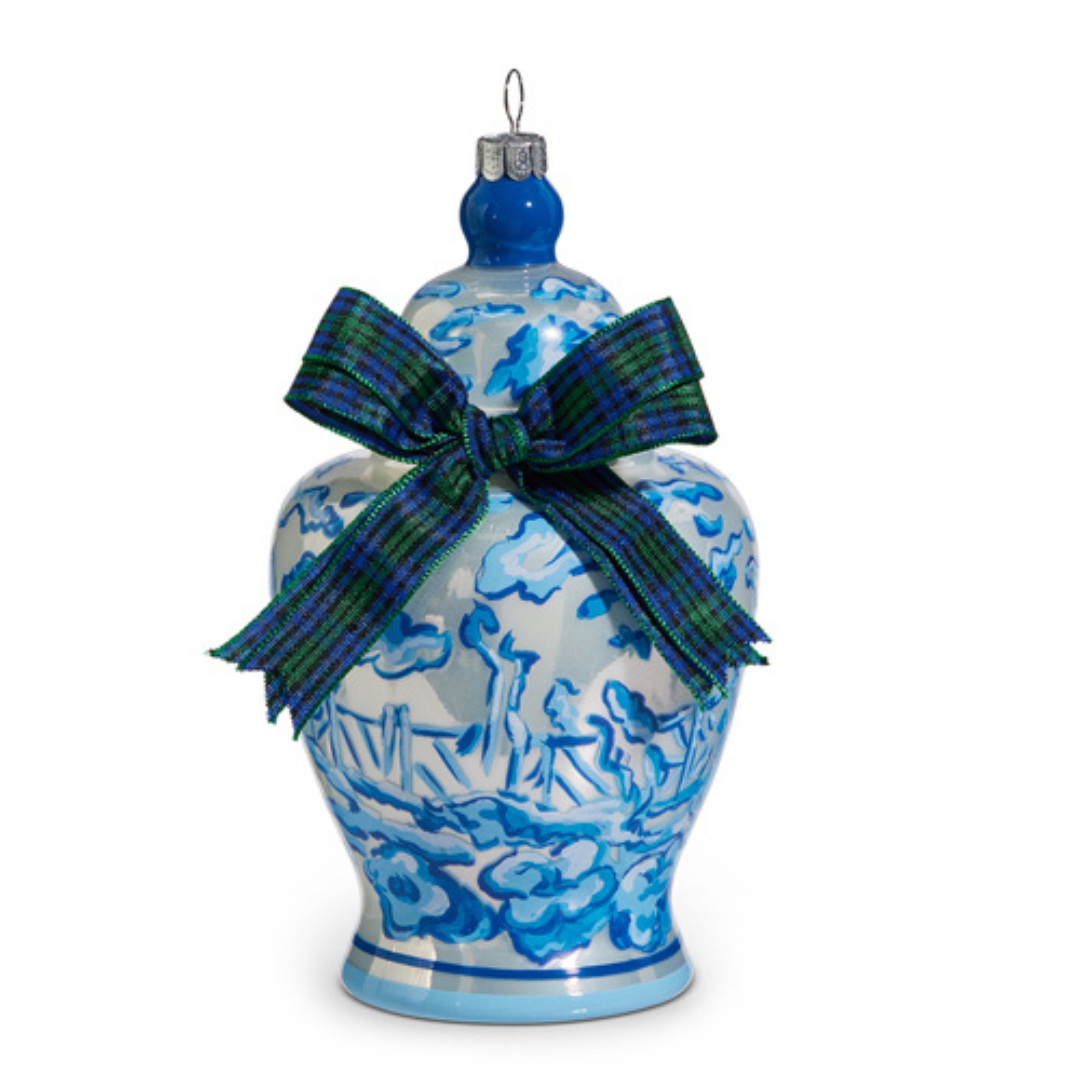 Ginger Jar W/ Green Plaid Bow Ornament