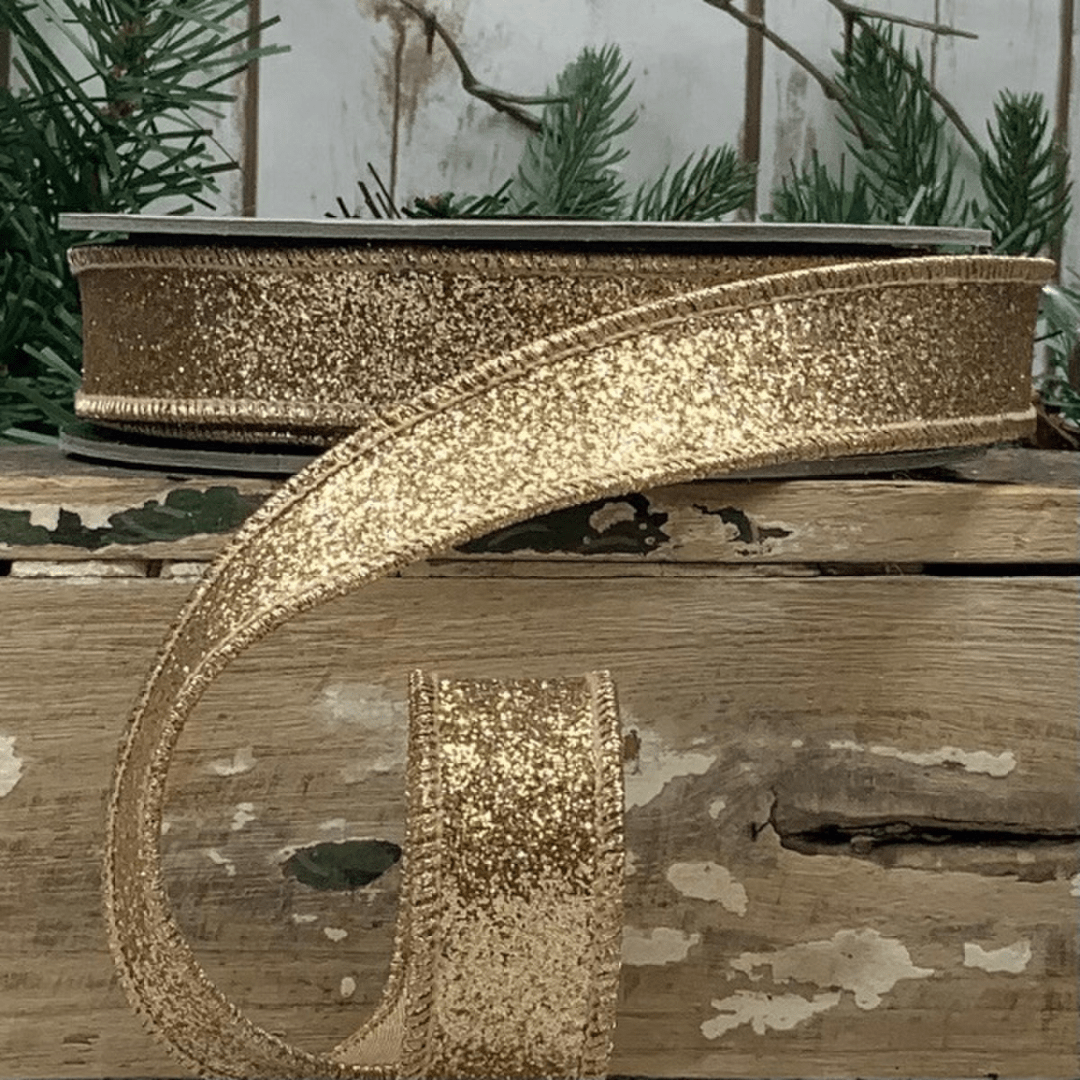 Glitter Ribbon- Light Gold, 1" x 10 yds