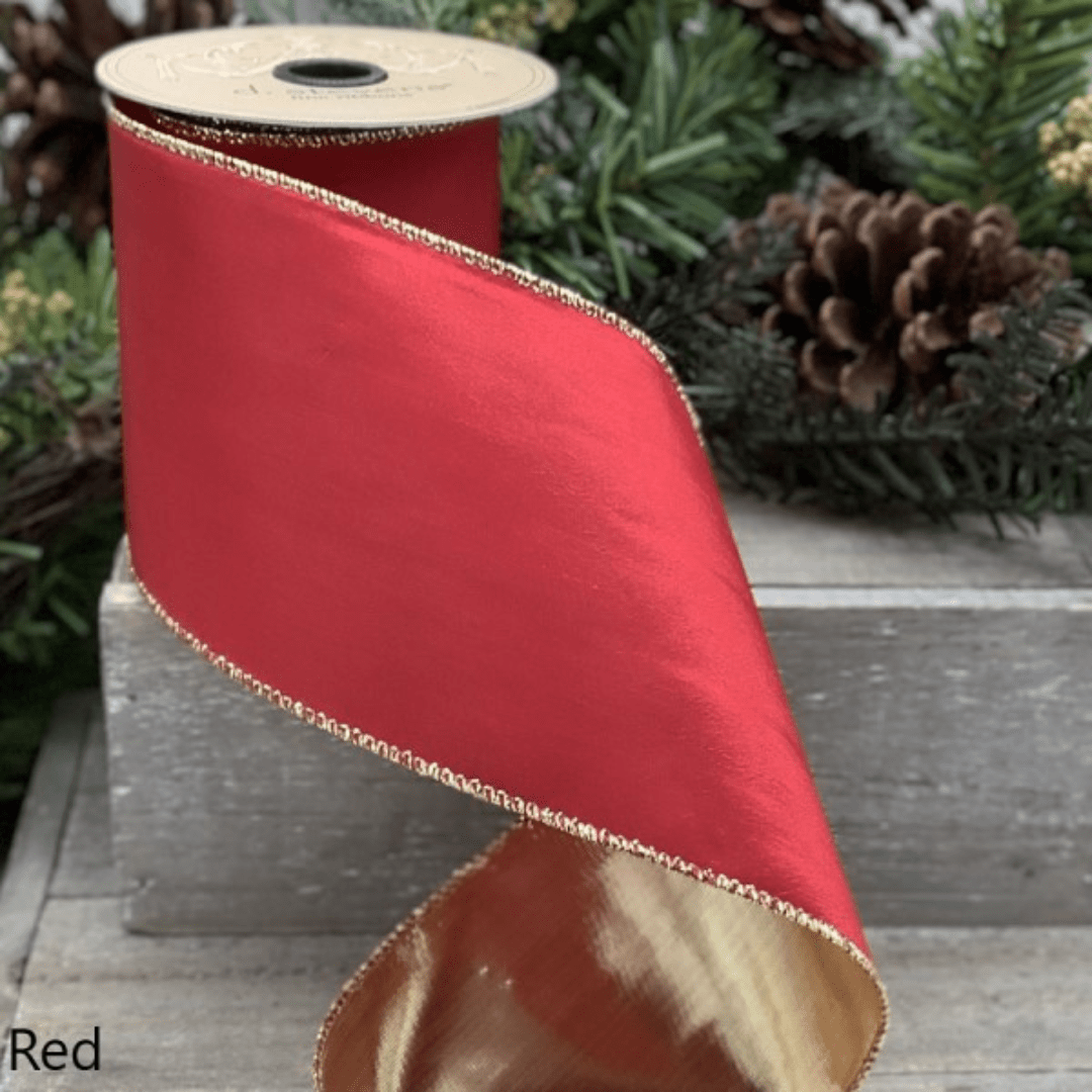 Gold Back Taffeta Ribbon- Red, 4" x 10 yds