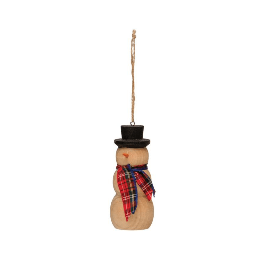 Hand-Painted Pine Wood Snowman Ornament