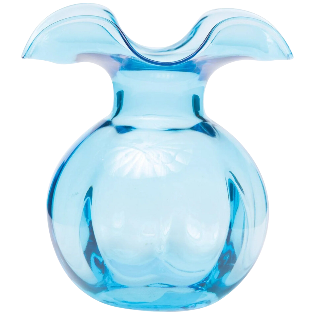 Hibiscus Glass, Aqua -Medium Fluted Vase