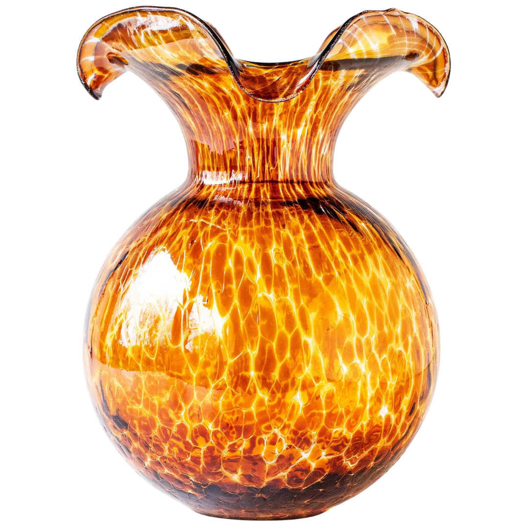 Hibiscus Glass, Brown -Tortoiseshell Large Fluted Vase