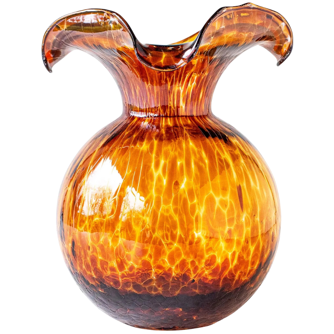 Hibiscus Glass, Brown -Tortoiseshell Medium Fluted Vase