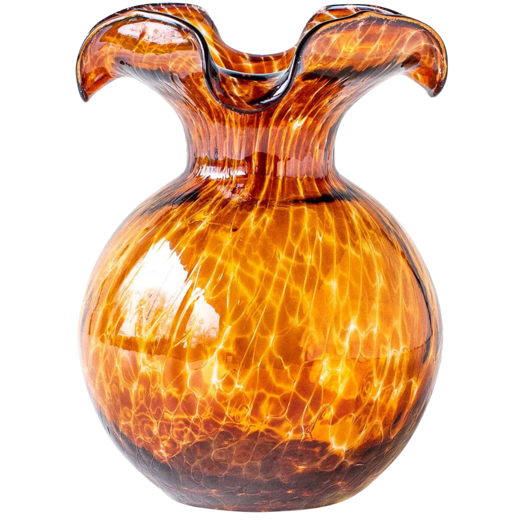 Hibiscus Glass, Brown -Tortoiseshell Small Fluted Vase