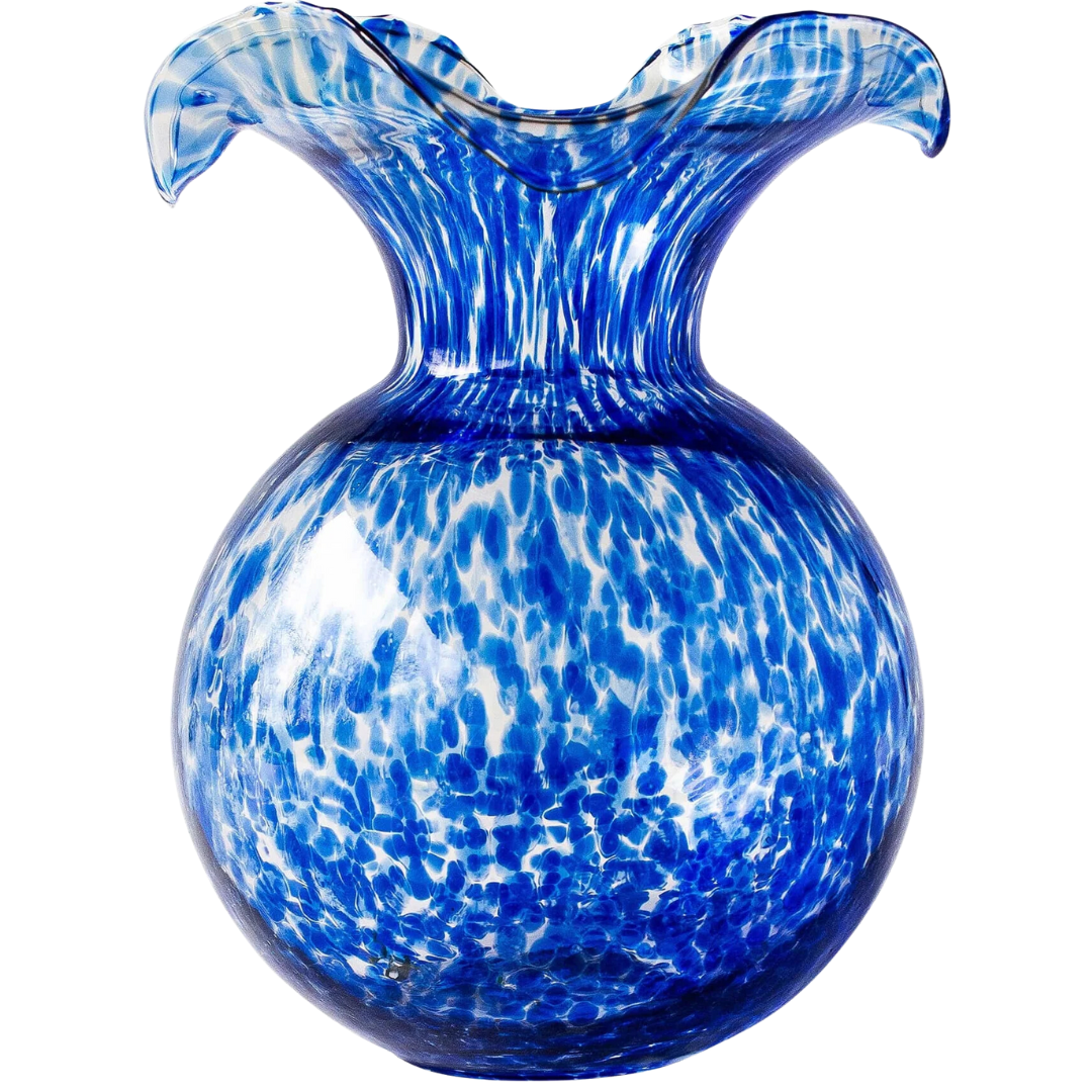 Hibiscus Glass, Cobalt -Tortoiseshell Large Fluted Vase