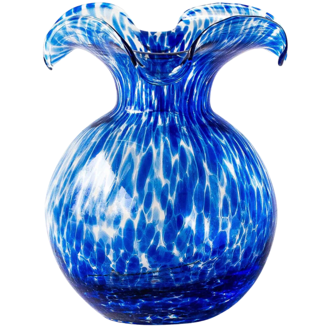 Hibiscus Glass, Cobalt -Tortoiseshell Small Fluted Vase