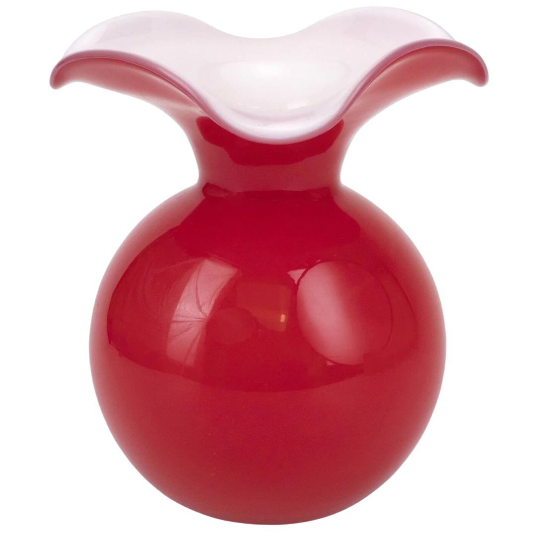 Hibiscus Glass, Red  -Medium Fluted Vase