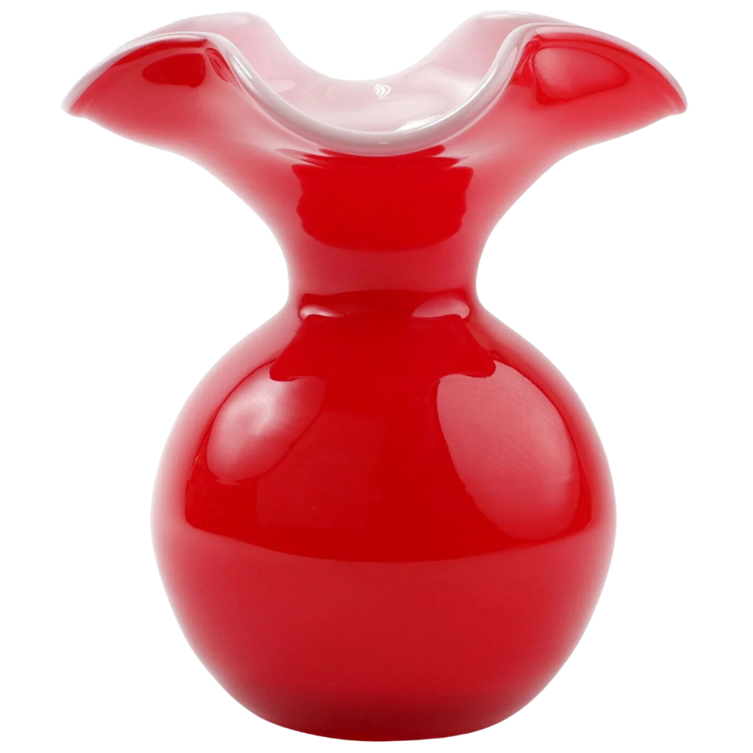 Hibiscus Glass, Red  -Small Fluted Vase