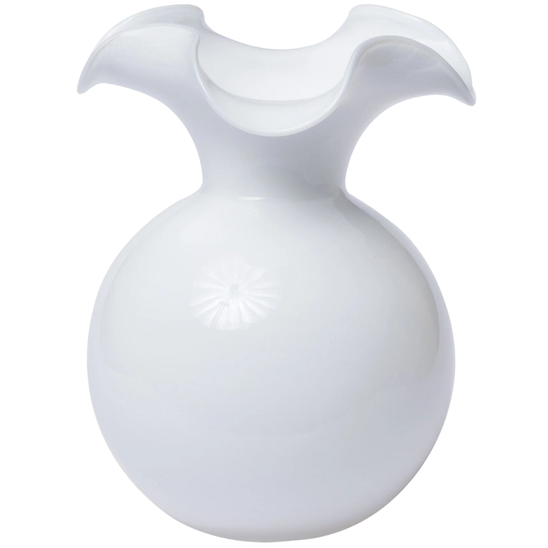 Hibiscus Glass, White  -Large Fluted Vase