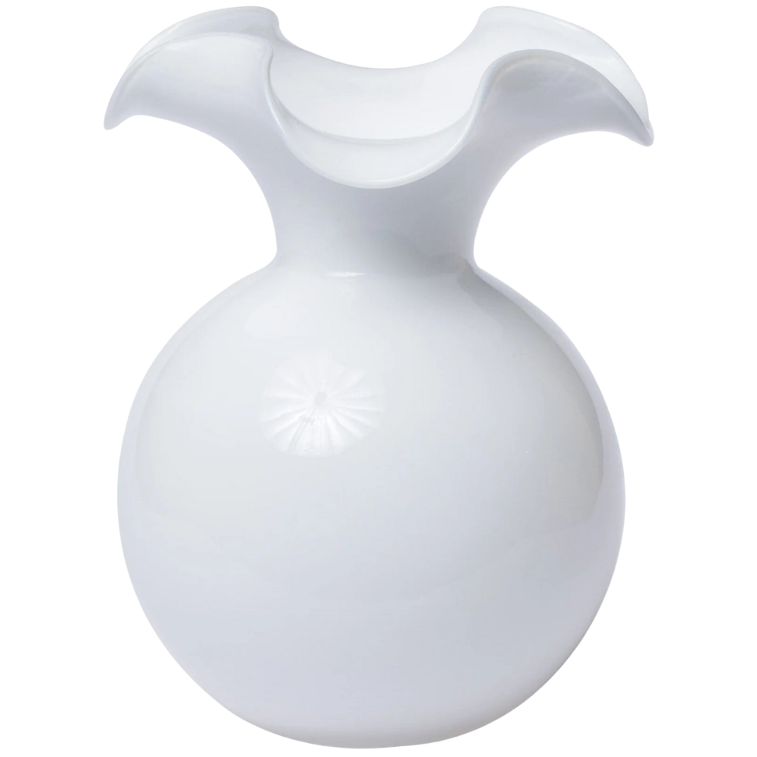 Hibiscus Glass, White -Medium Fluted Vase