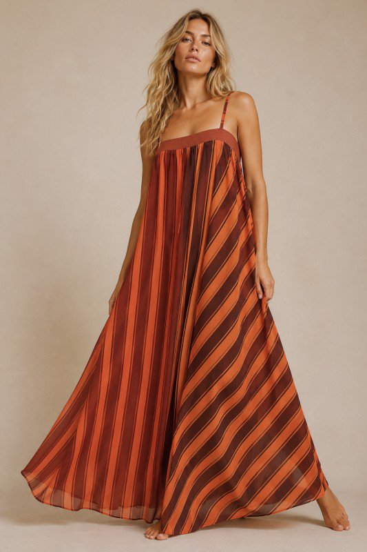 Serafina Striped Maxi Dress / Terracotta Orange