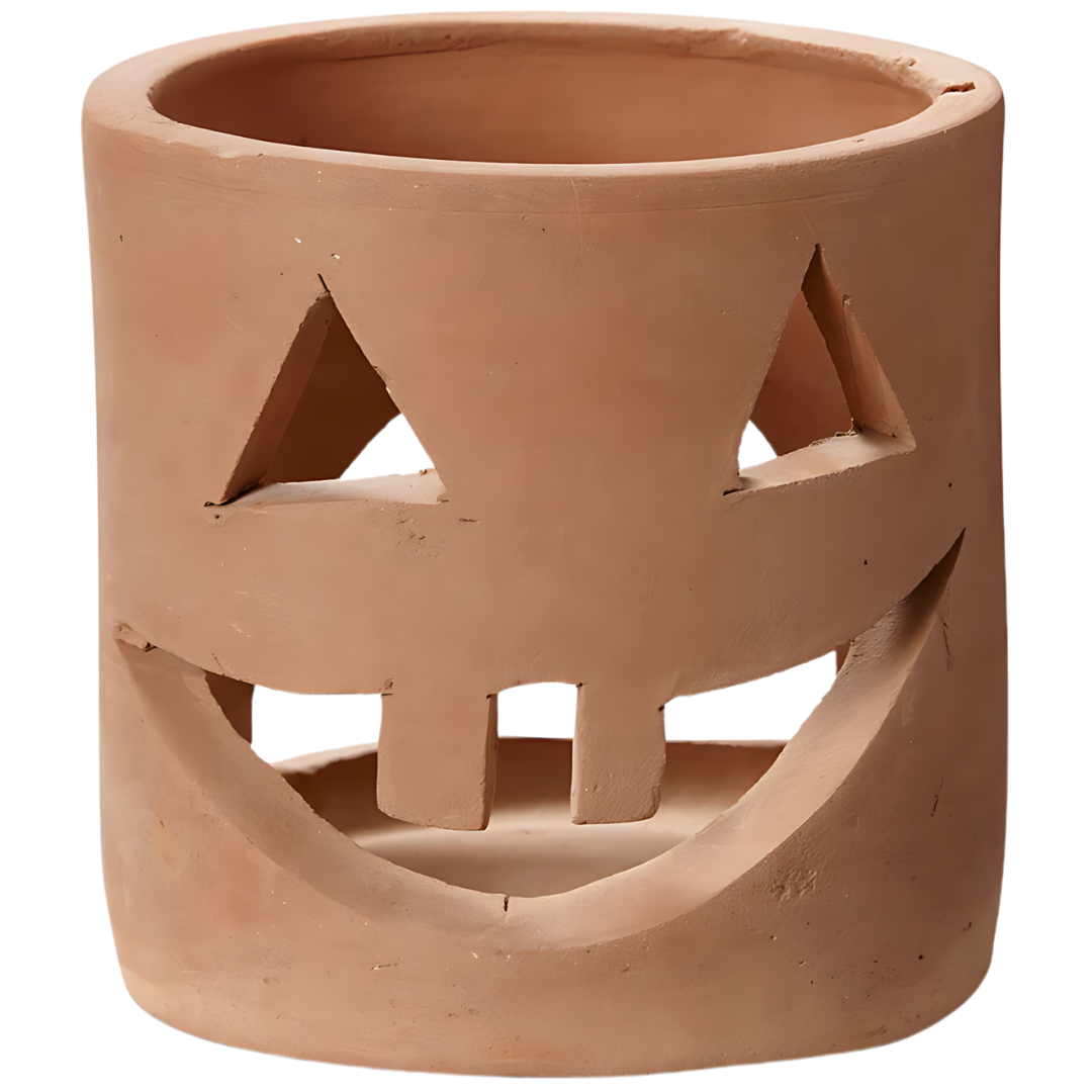 Jack-O-Lantern Cylinder Pot, Terracotta