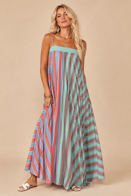 Serafina Striped Maxi Dress / Mint Sage