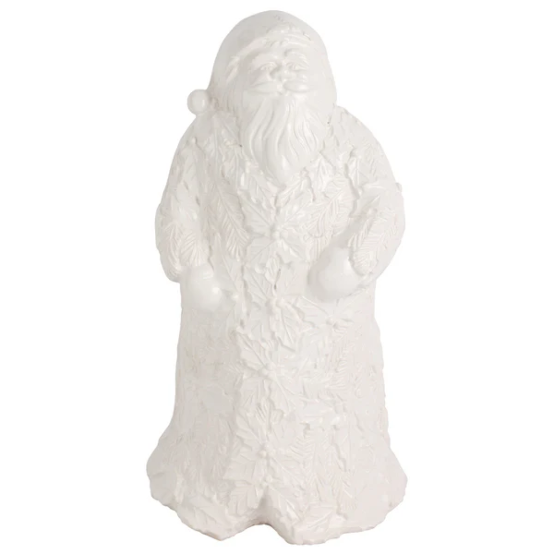 Lastra, Holiday - White Figural Santa W/ Foliage