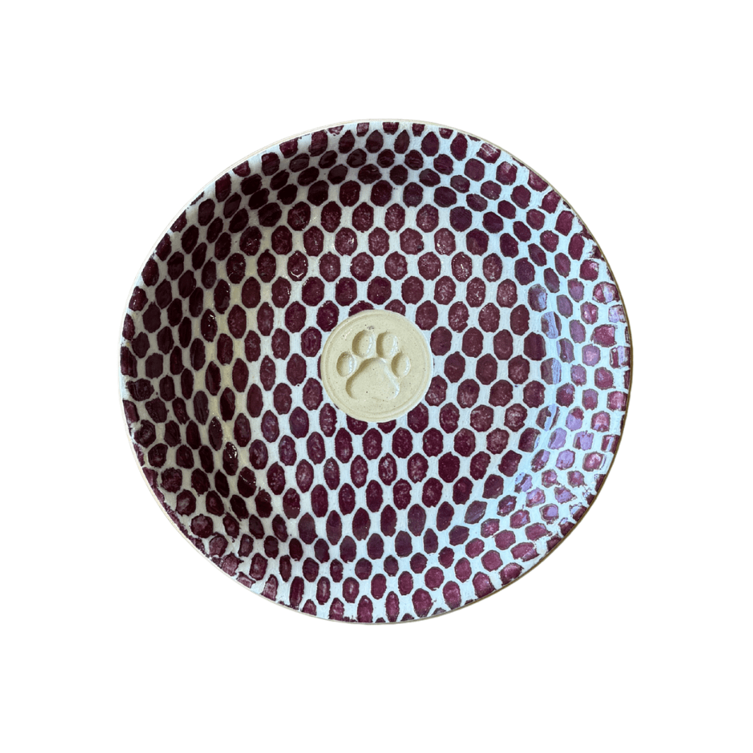 Large Dog Bowl w/ Stamp / Dot Bordeaux