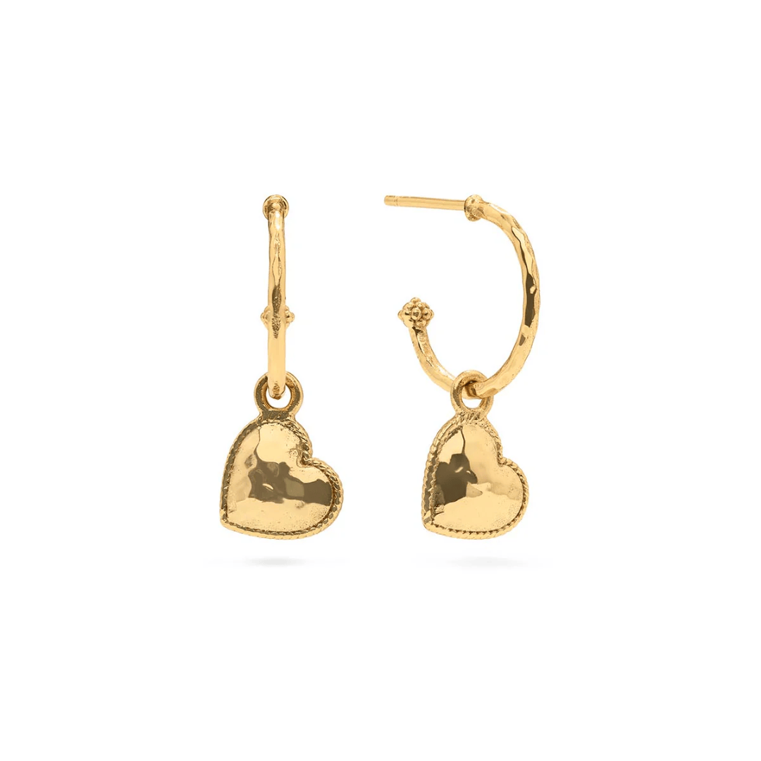 Love Hoop Earrings with Heart Charm - Gold