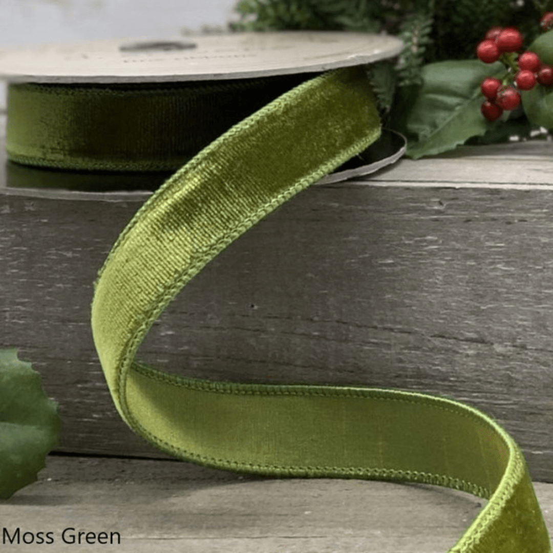 Lush Velvet Ribbon- Moss Green, 1" x 10 yds