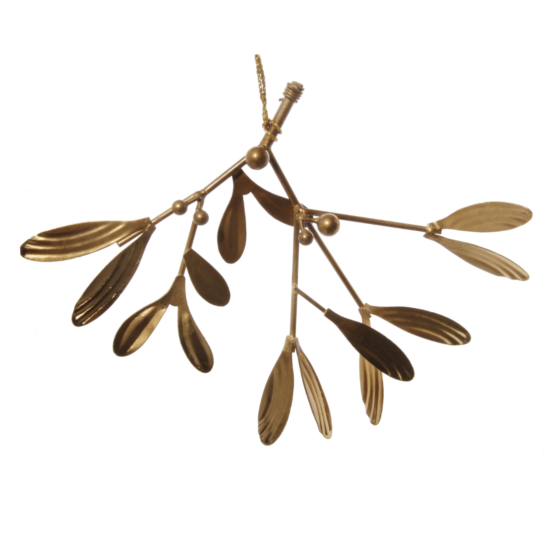 Metal Mistletoe Ornament, Antique Brass