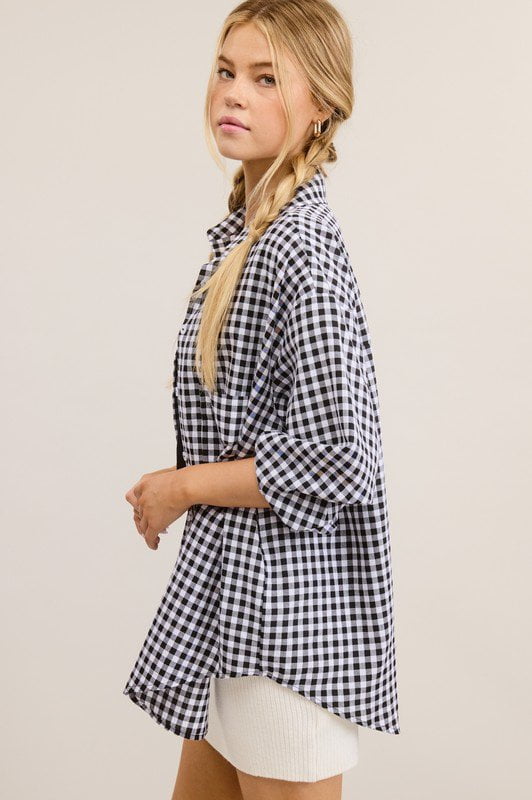 Oversized Gingham Button Down / Black