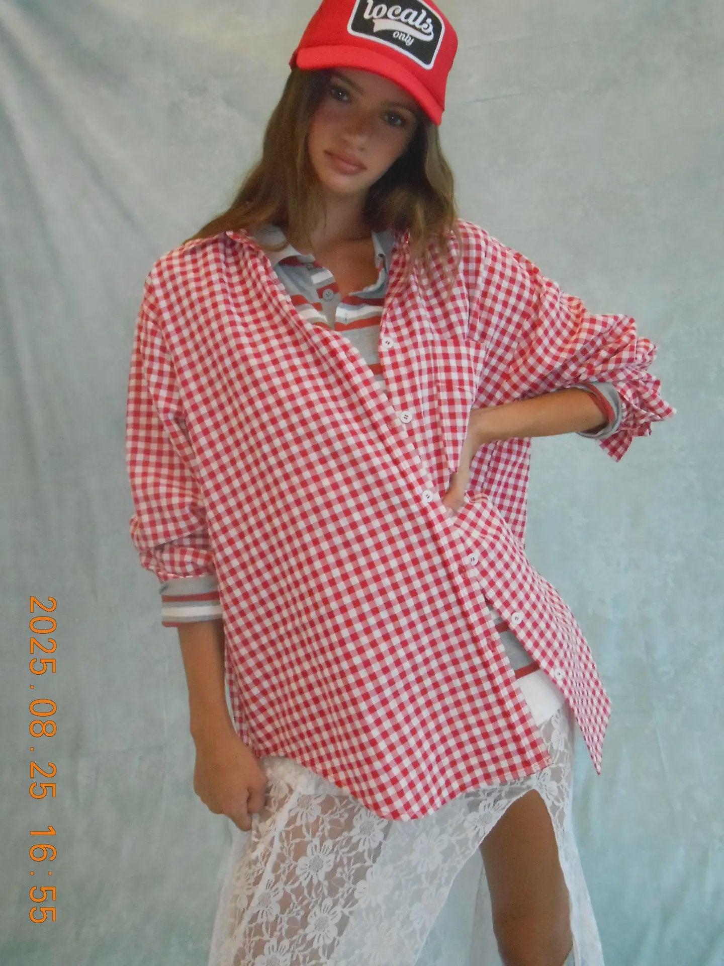 Oversized Gingham Button Down / Red