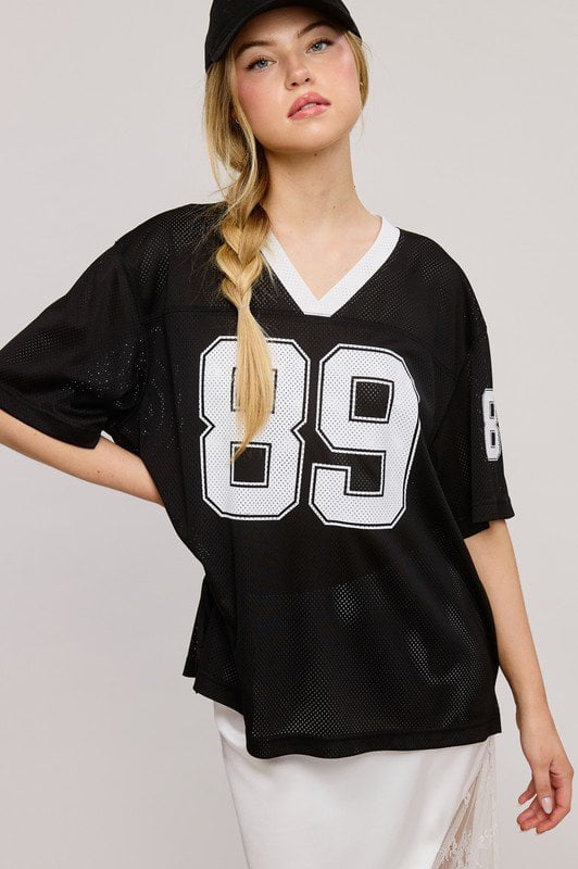 Oversized 89 Graphic Mesh Jersey Tee / Black