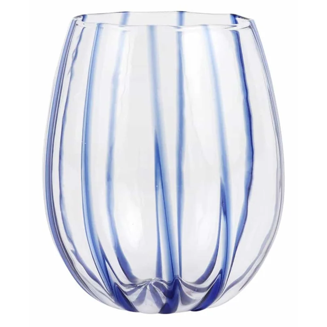 Nuovo Stripe - Stemless Wine Glass, Blue