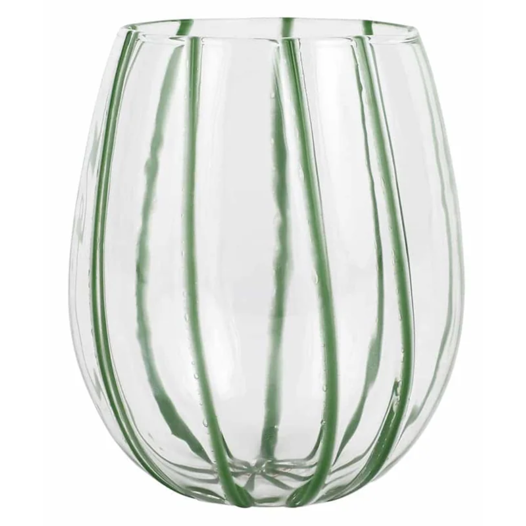 Nuovo Stripe - Stemless Wine Glass, Green