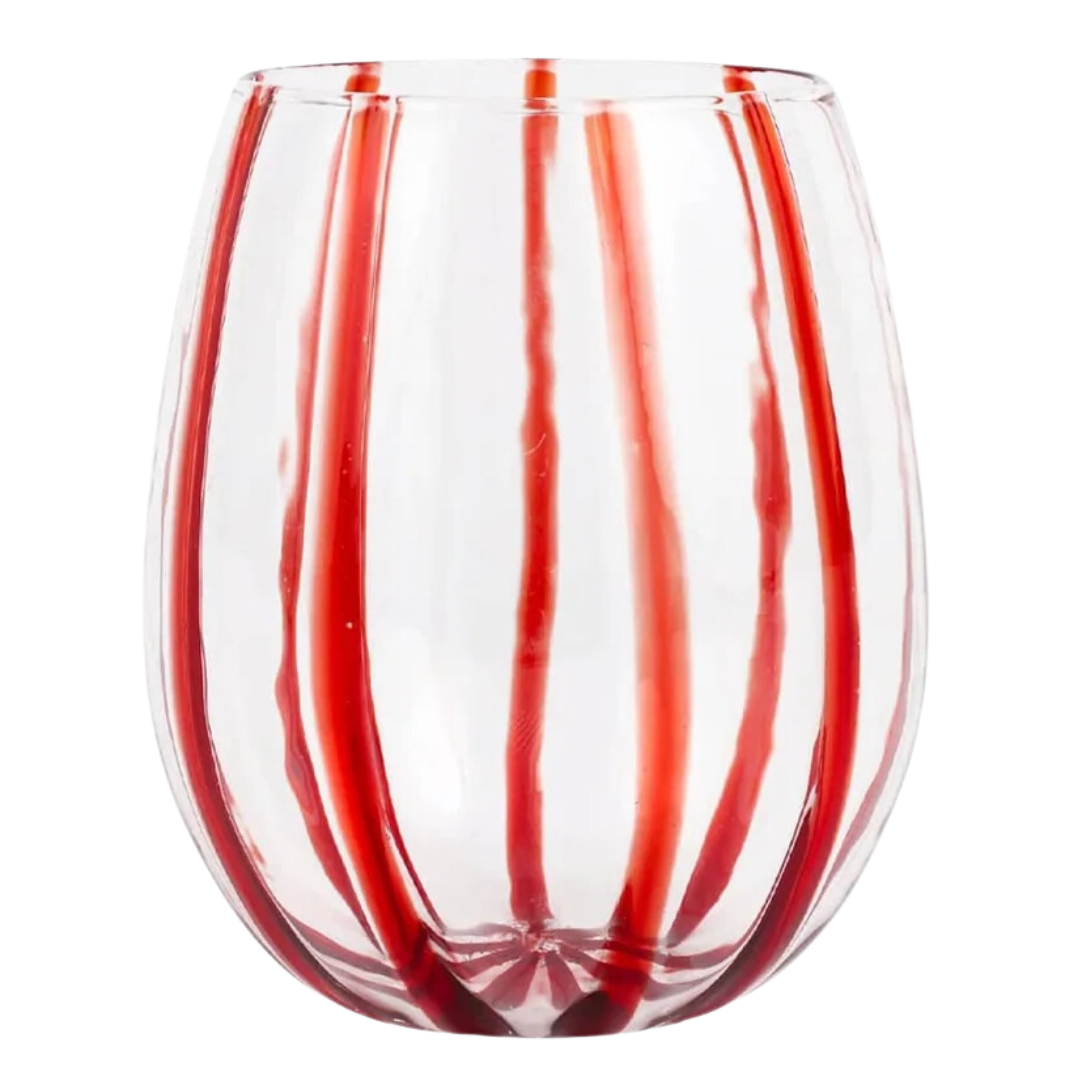 Nuovo Stripe - Stemless Wine Glass, Red