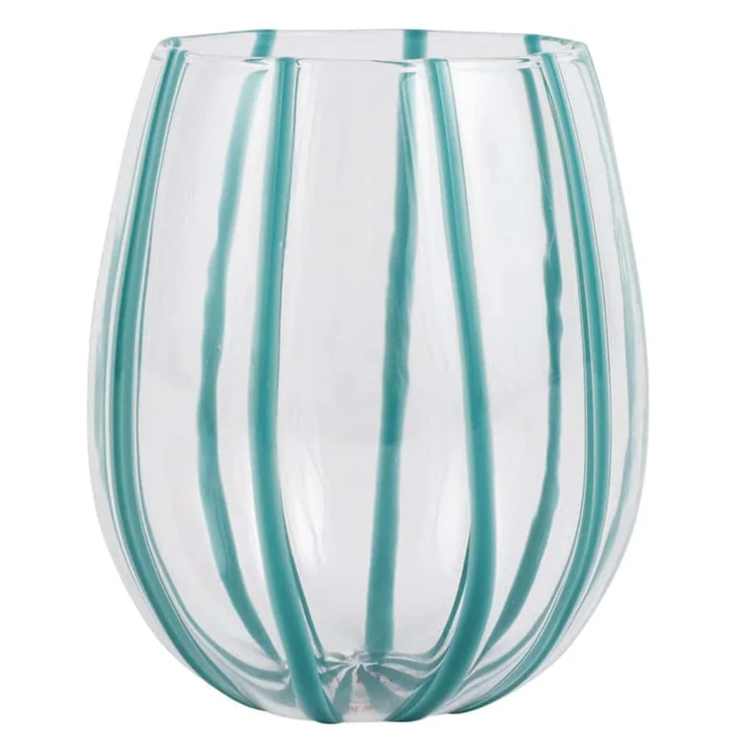 Nuovo Stripe - Stemless Wine Glass, Teal