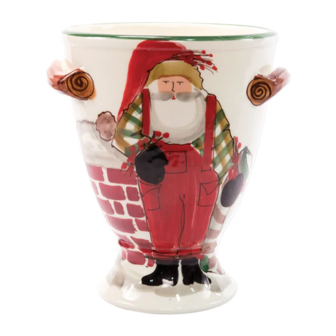 Old St. Nick - Footed Urn W/ Chimney & Stockings