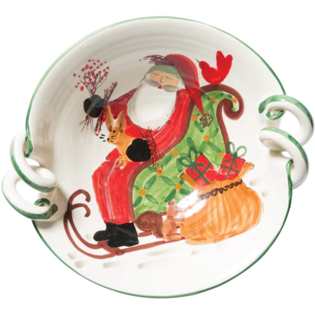 Old St. Nick - Handled Scallop Bowl W/ Sleigh