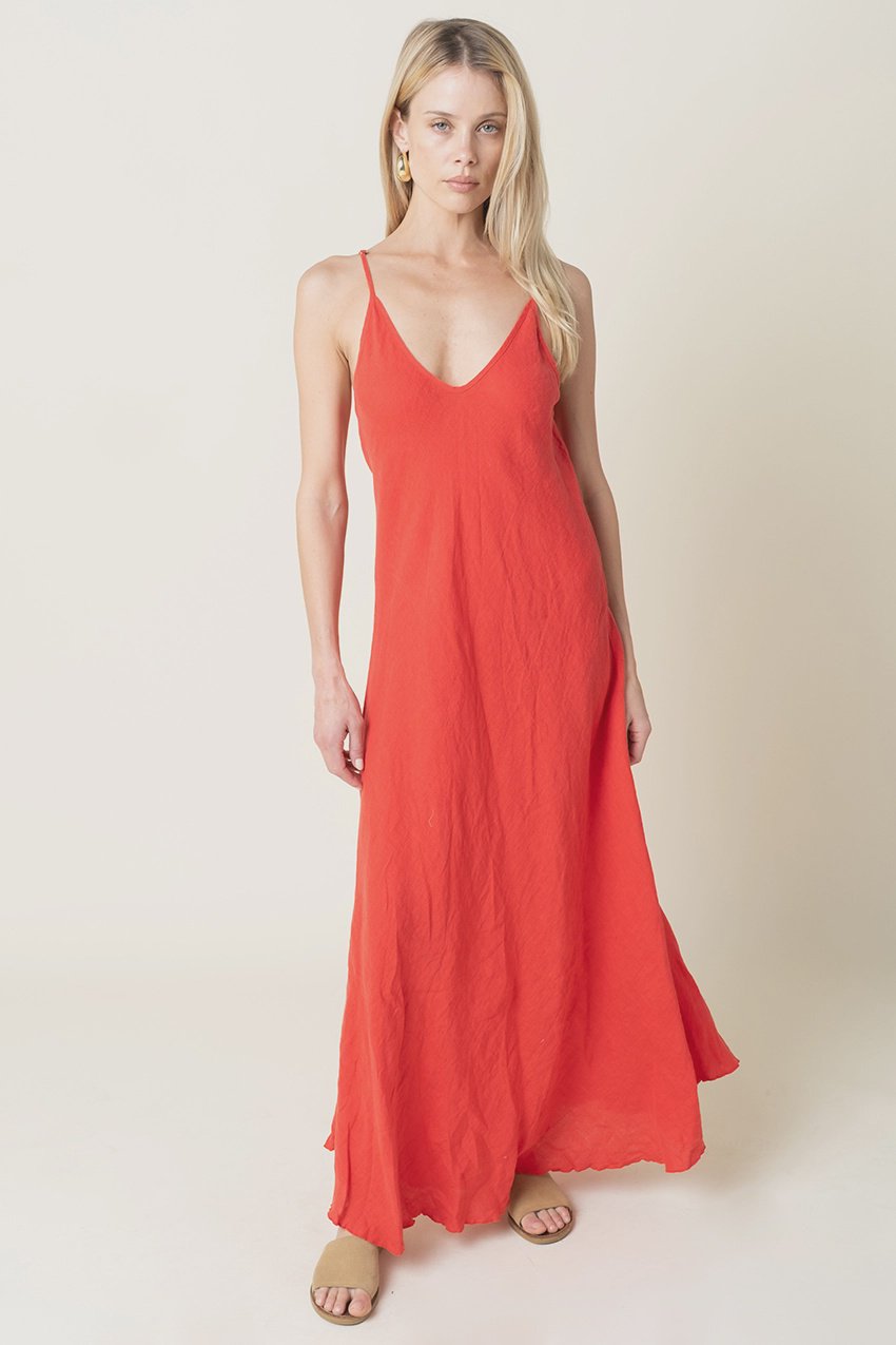 Flowy Linen Maxi Dress / Red