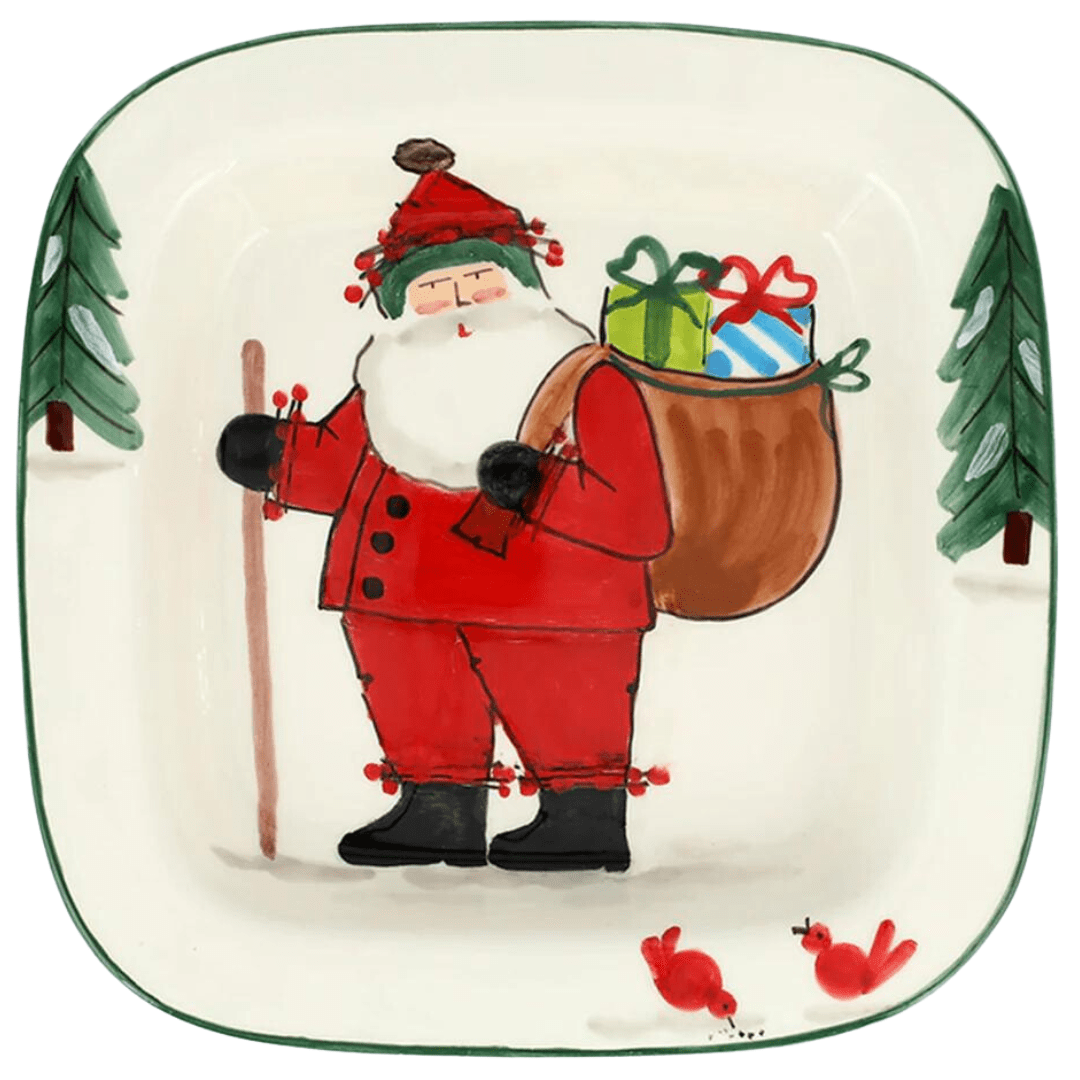 Old St. Nick - Rimmed Square Platter with Gifts