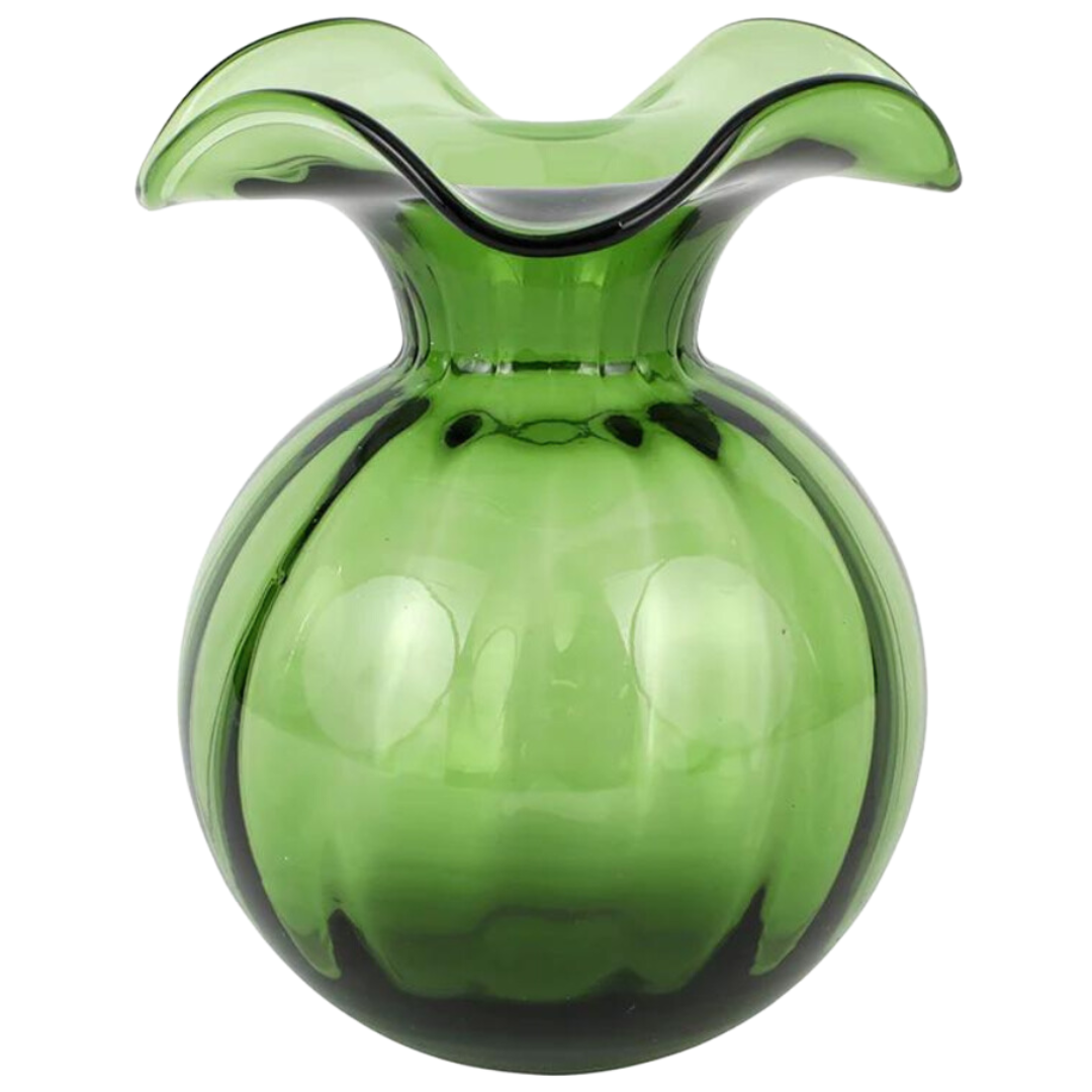 Hibiscus Glass, Dark Green - Fluted Vase: Medium