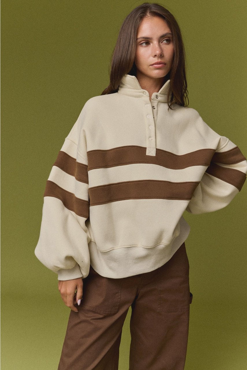 Lottie Stripe Rugby Pullover / Cream Camel