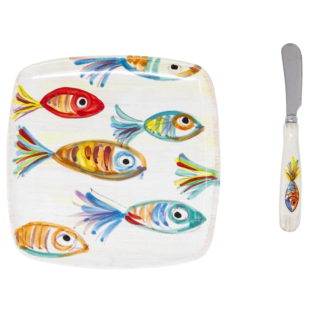 Pesci Colorati - Square Platter W/ Spreader