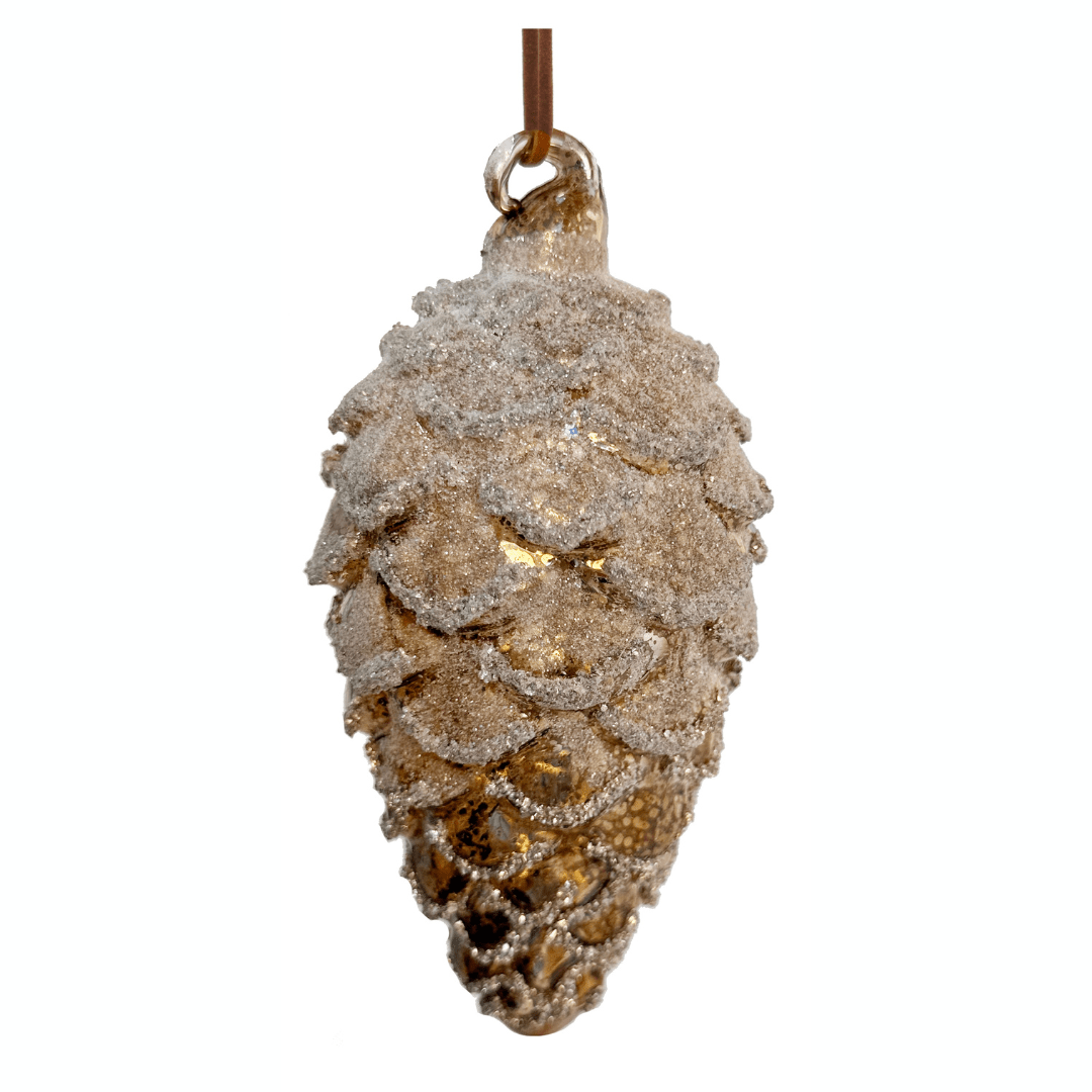 Pinecone Ornament, Antique Gold Shiny Glitter