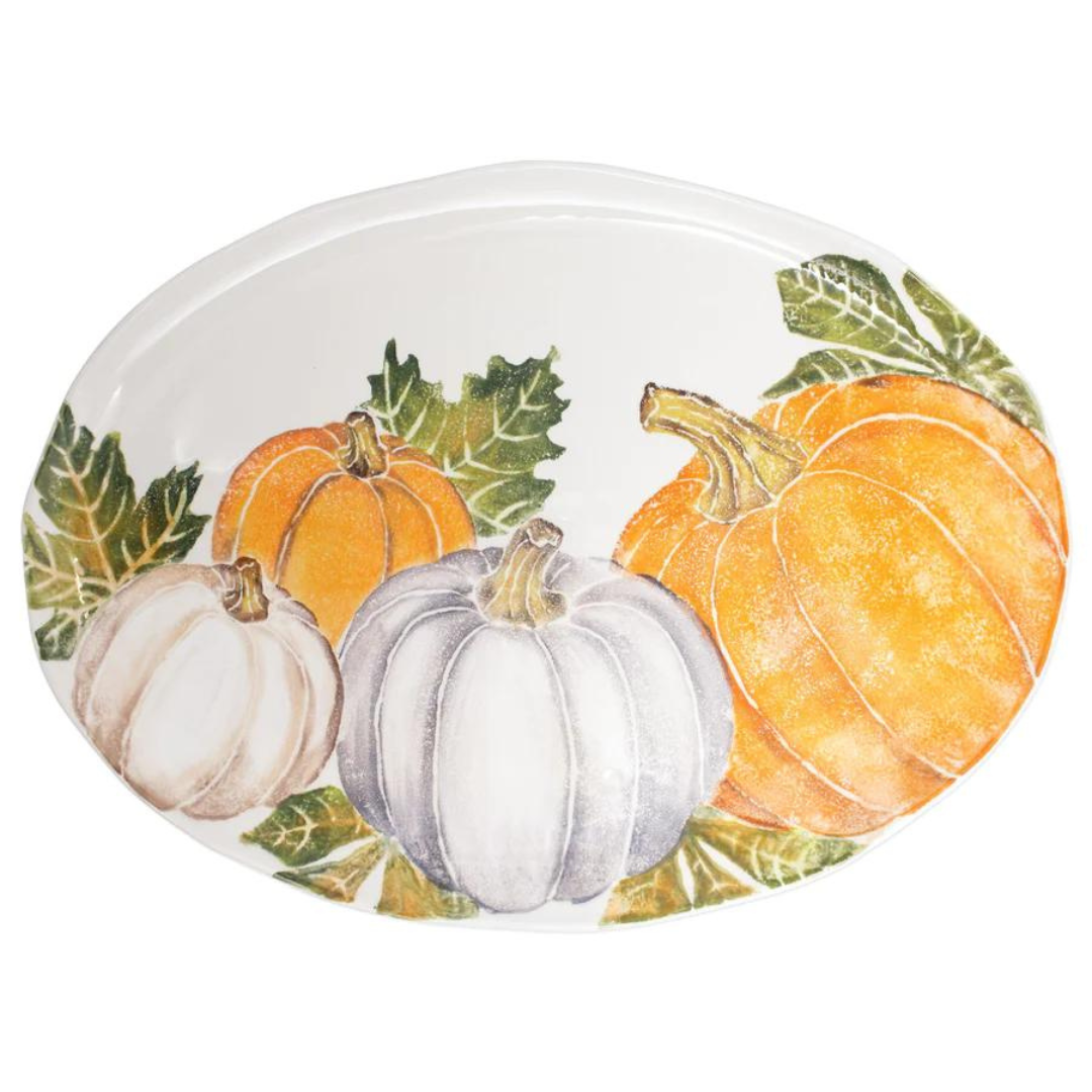 Pumpkins - Oval Platter w/ Assorted Pumpkins: Large