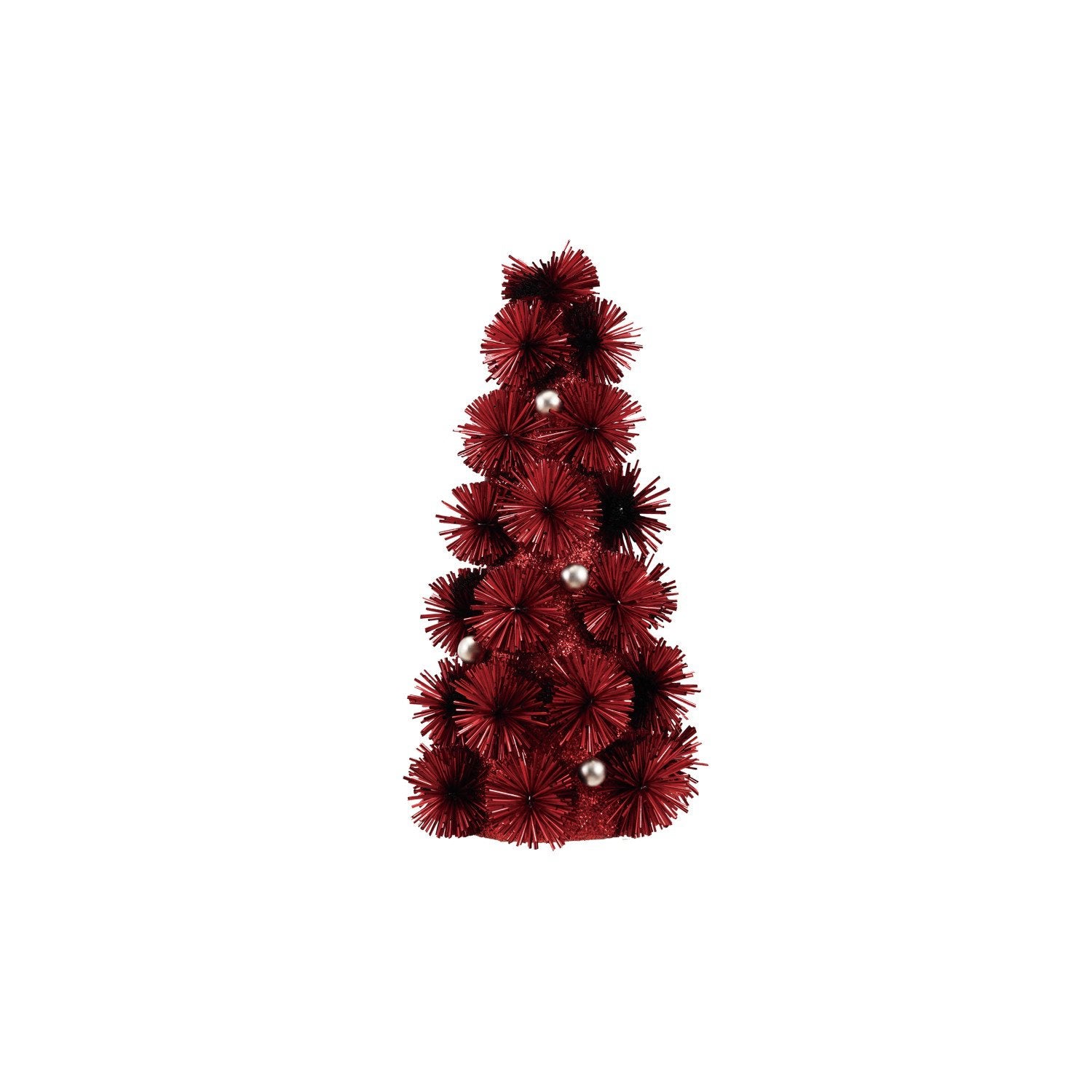 Plastic Tinsel Ball Tree with Glitter & Silver Color Beads, Red