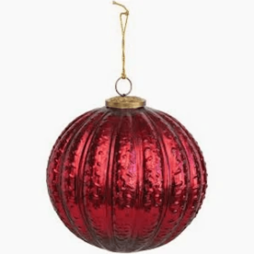 Round Etched Ball Ornament, Red