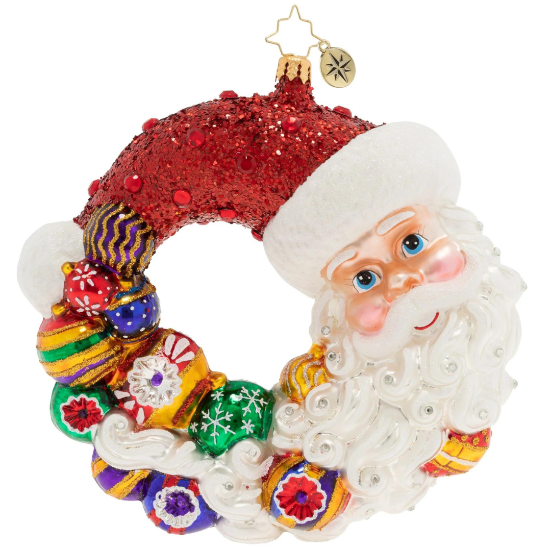 Santa Comes Full Circle Wreath Ornament
