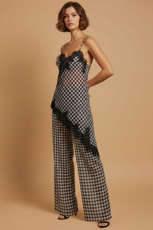 Gingham Lace Trim Set / Black White