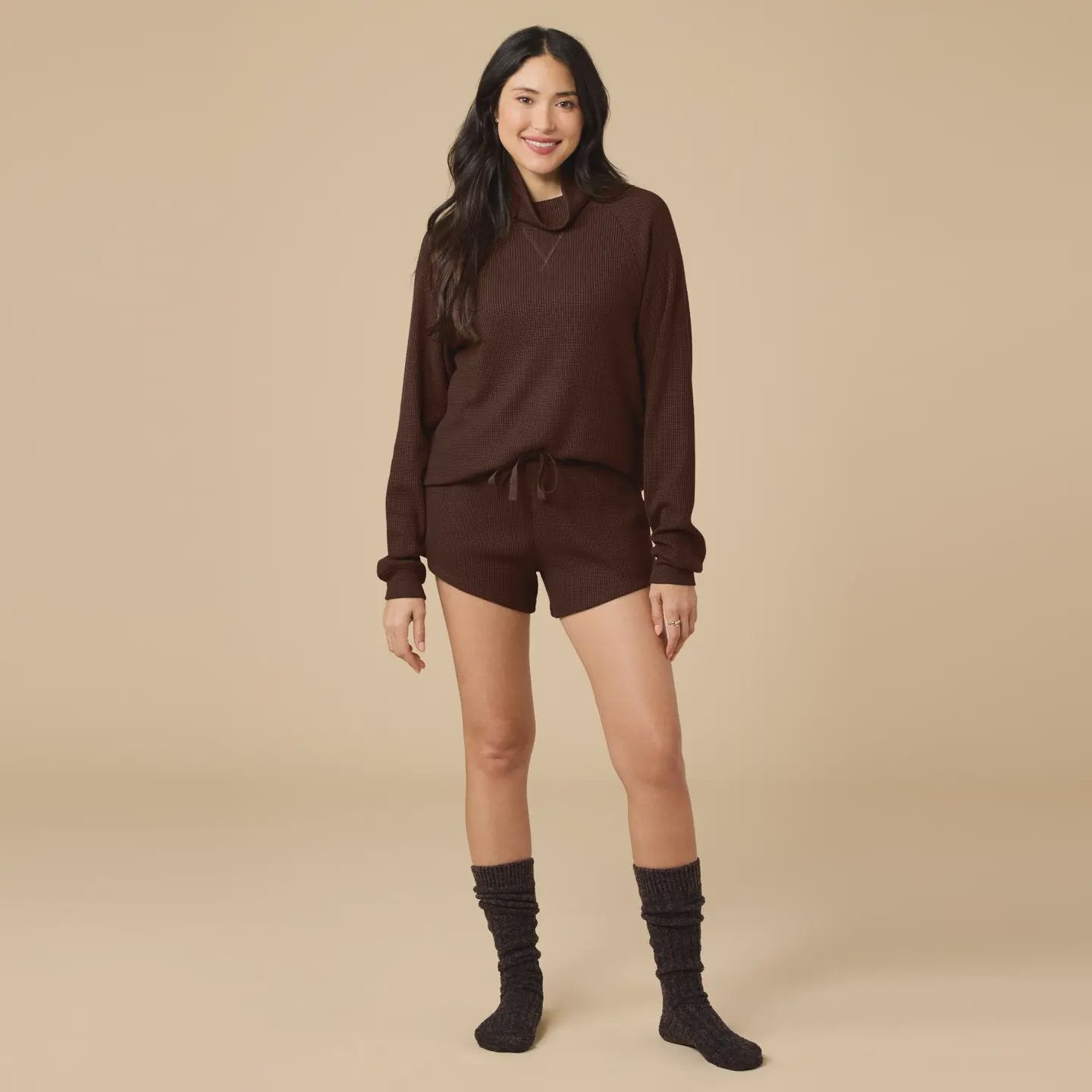 Airthermal Knit Mock Neck with Short Set / Espresso