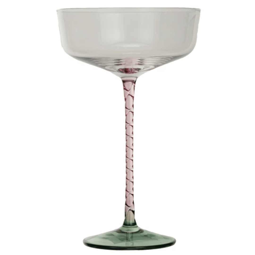 Stemmed Champagne Glass, Pink & Green Base