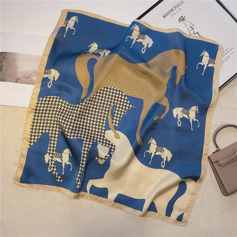 Vintage Horse Scarf / Blue