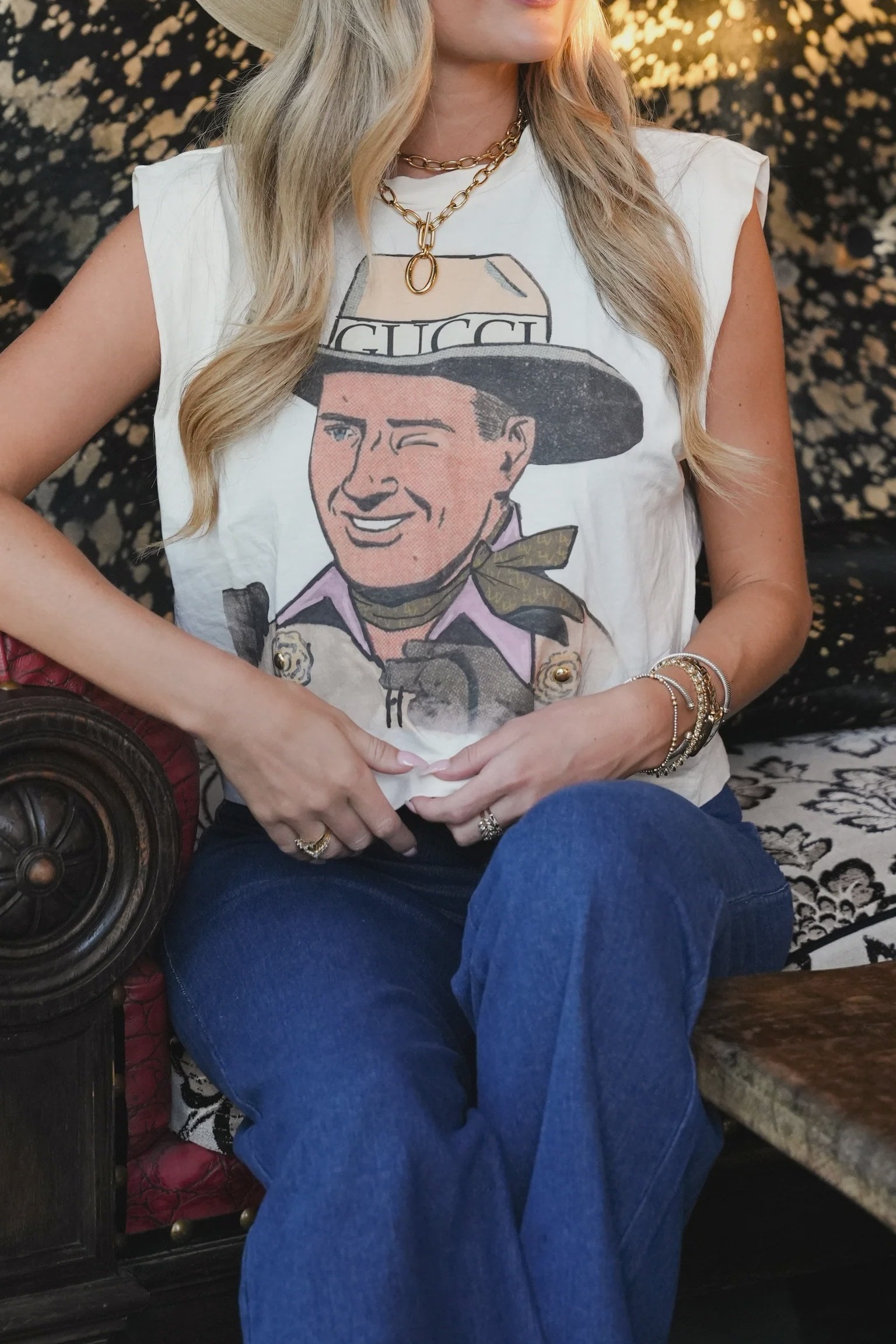 Gina Designer Cowboy Muscle Tank / Ivory