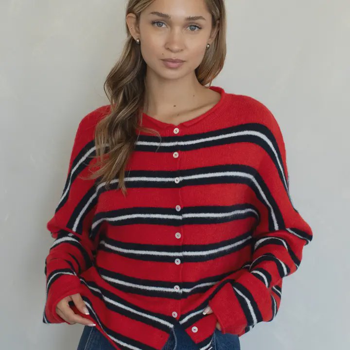 Piper Cardigan Varsity Stripe / Tomato Red