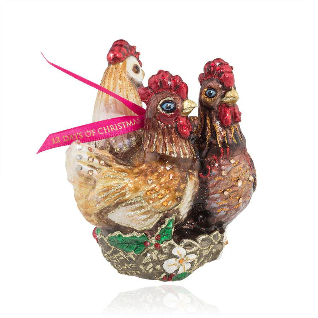 Three French Hens Glass Ornament