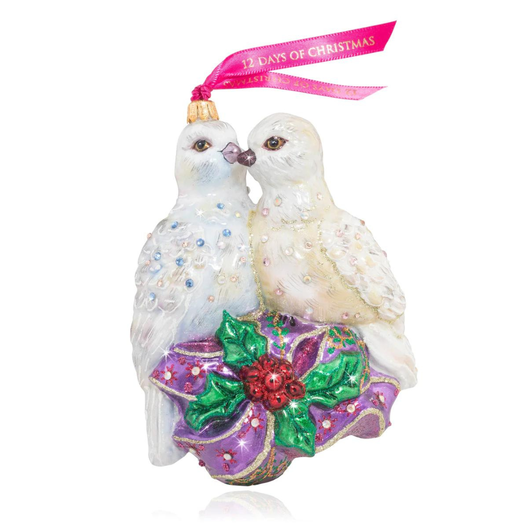 Two Turtle Doves Glass Ornament