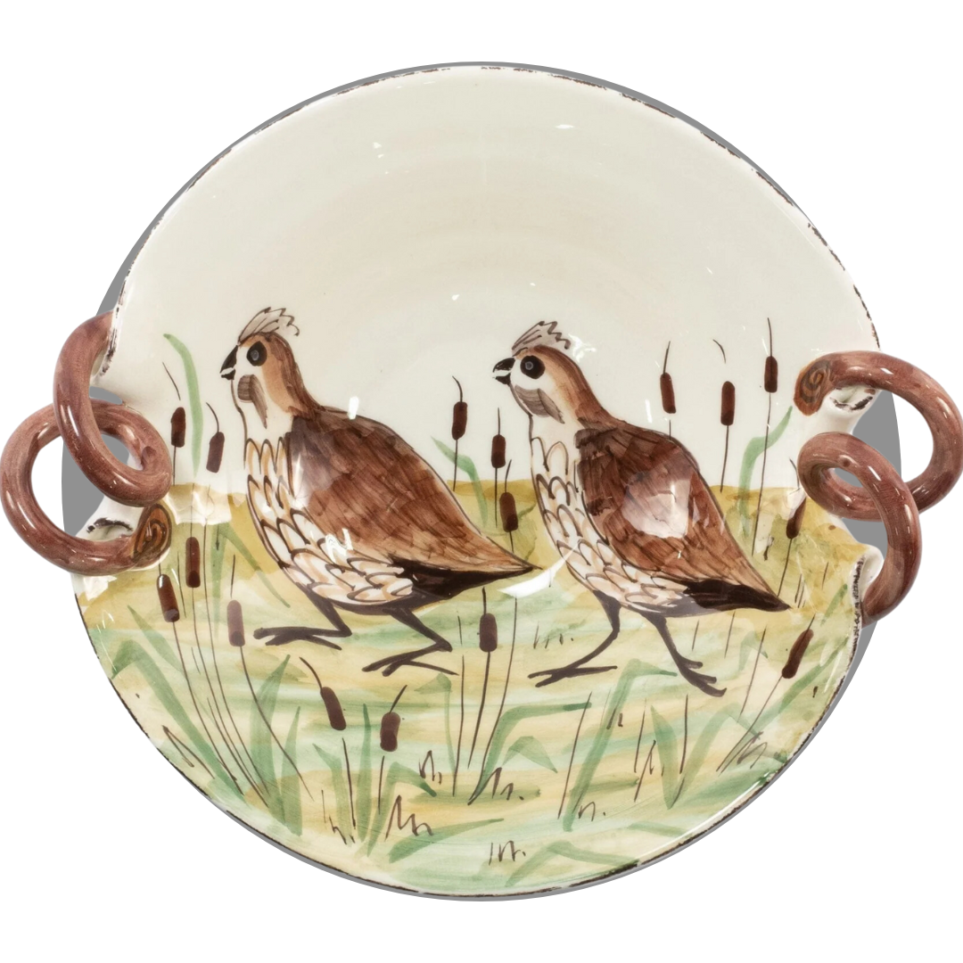 Wildlife, Quail -Handled Scalloped Bowl